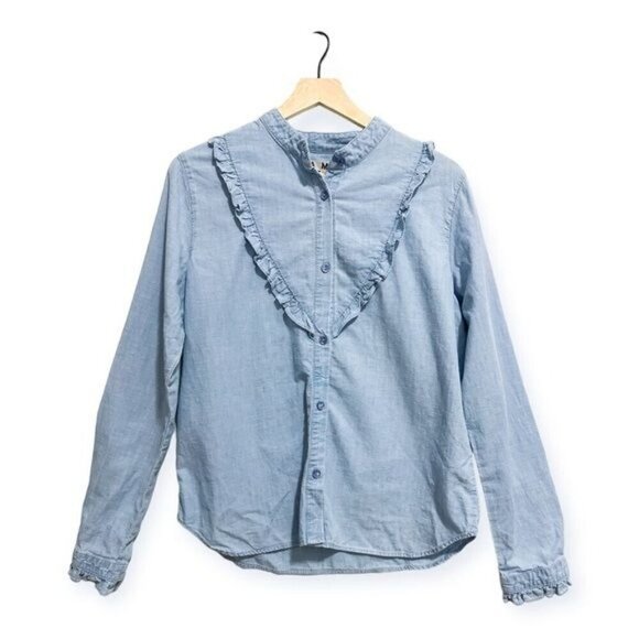 AMO Cooper Ruffled Chambray Shirt, Chambray, Size M, NWT, - Picture 3 of 14